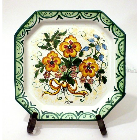 Piatto Ottagonale con le Pansè cm 27x 27