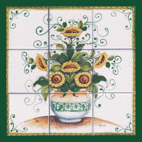 Pannello di Mattonelle in ceramica decoro vaso girasoli