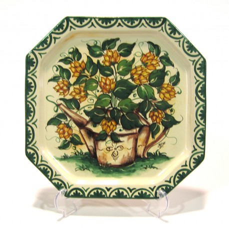 Piatto Ottagonale decoro Teiera di Fiori
