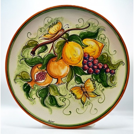 Piatto da parete con decoro - "Frutta e farfalle 1"