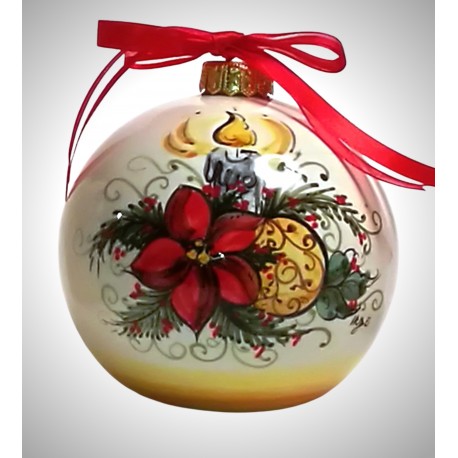  palla di natale piccola in ceramica decorata a mano, decoro "candela - stella"