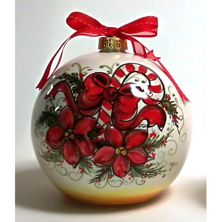  palla di natale piccola in ceramica decorata a mano, decoro "stelle - bastoncino"