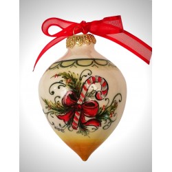  palla di natale a punta in ceramica decorata a mano, decoro "bastoncino"