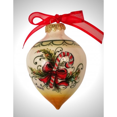  palla di natale a punta in ceramica decorata a mano, decoro "bastoncino"