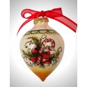 palla di natale a punta in ceramica decorata a mano, decoro "bastoncino"